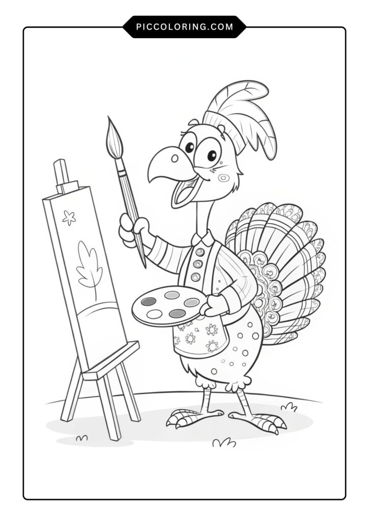 Artist turkey with a paintbrush and palette 