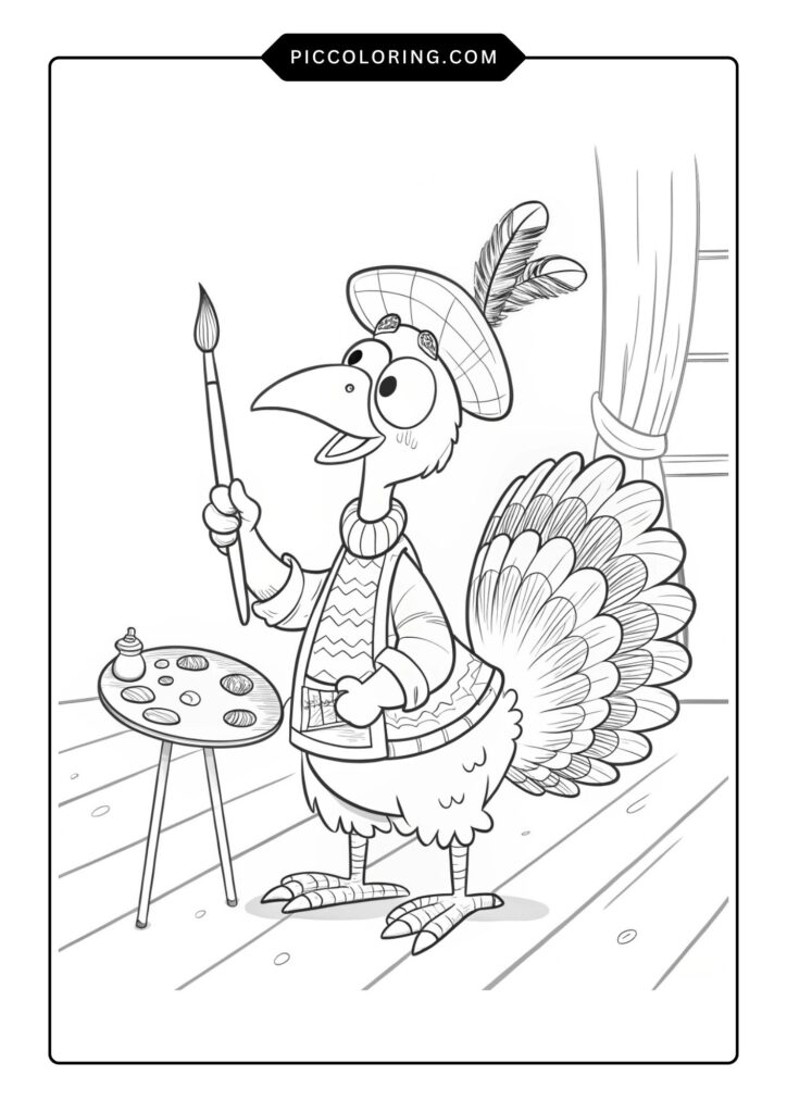 Artist turkey with a paintbrush and palette 