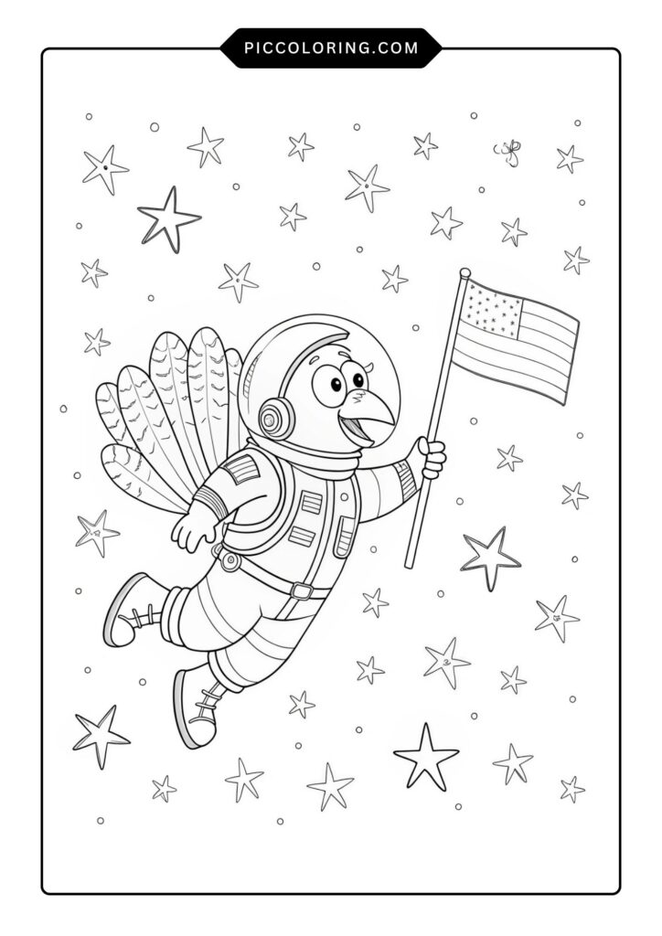 Astronaut turkey floating with stars 