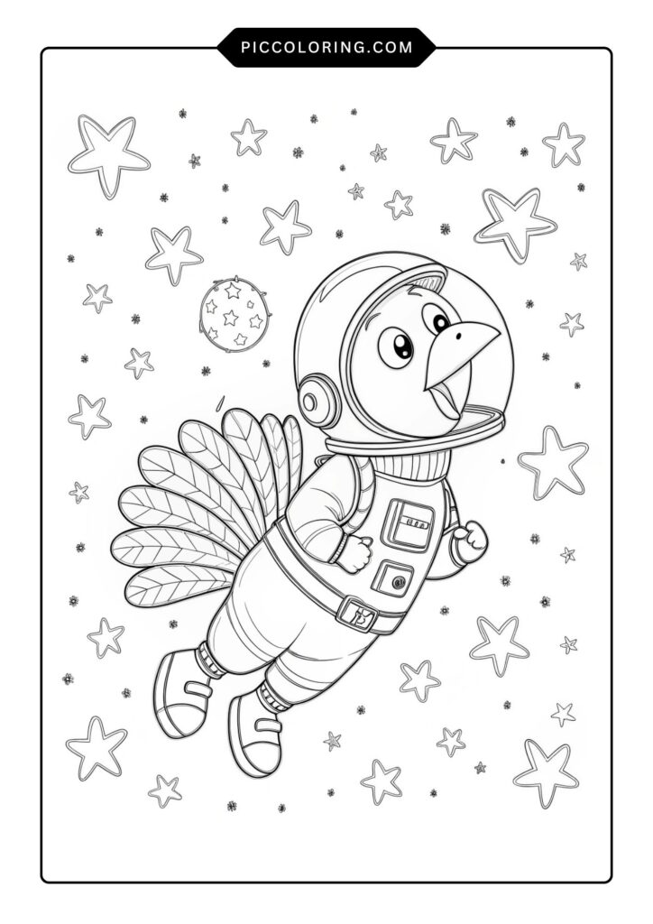 Astronaut turkey floating with stars 