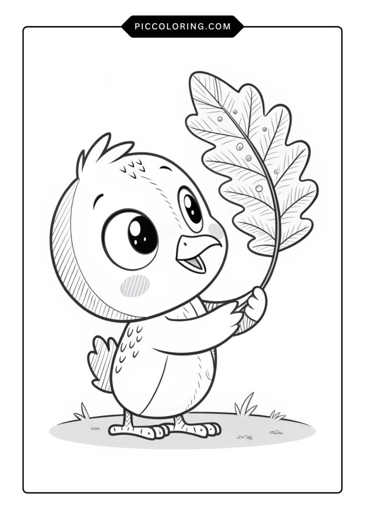 Baby turkey holding a leaf 