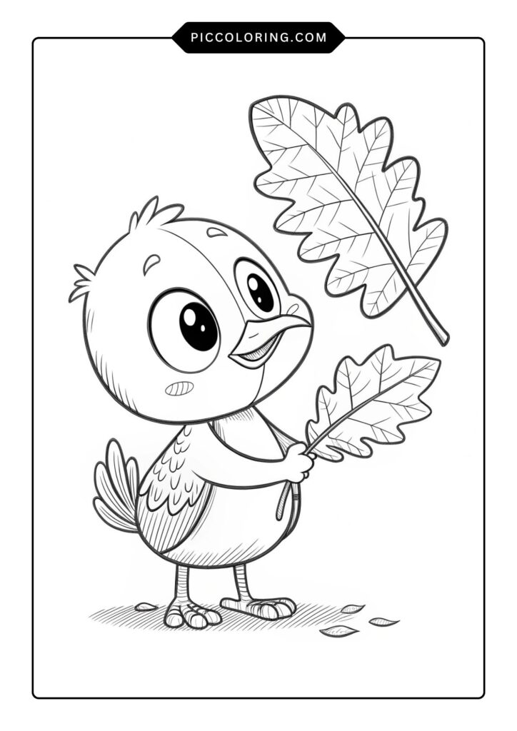 Baby turkey holding a leaf 