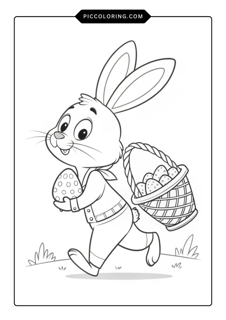 Bunny carrying a basket full of eggs