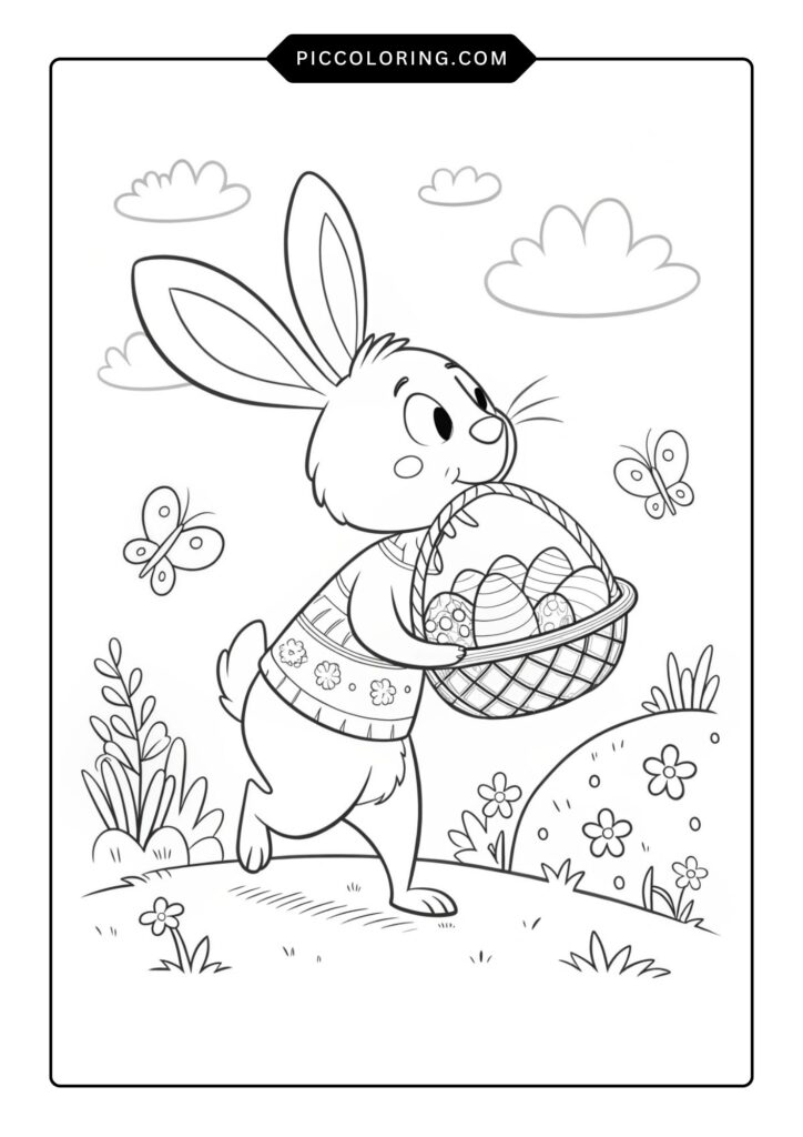 Bunny carrying a basket full of eggs