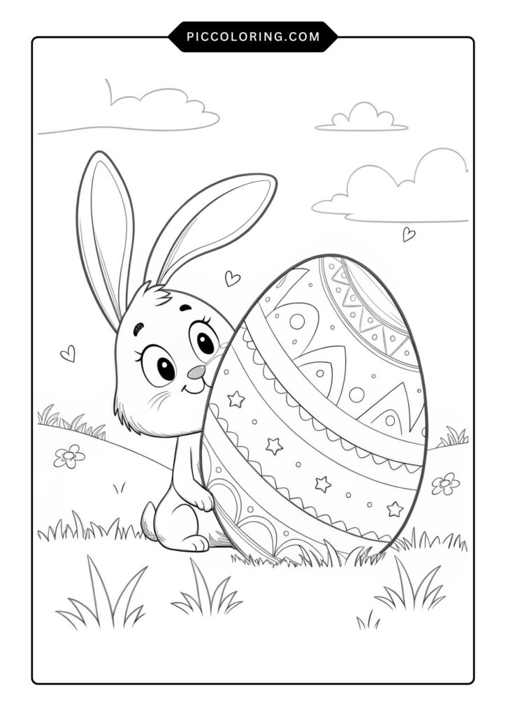 Bunny hiding behind a big egg