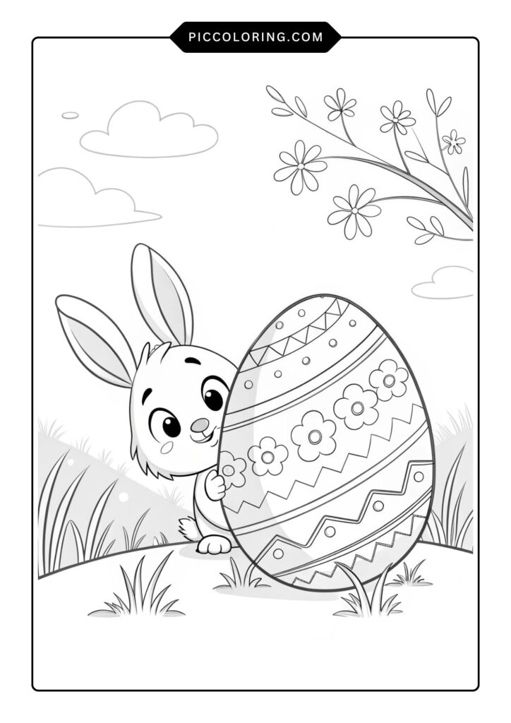Bunny hiding behind a big egg