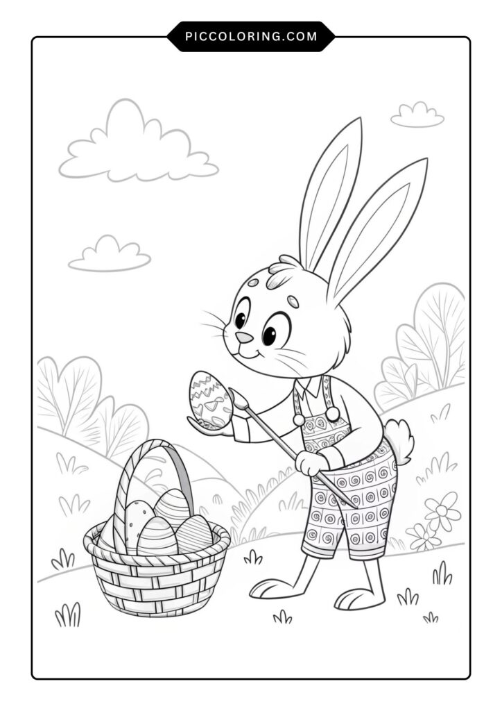 Bunny painting an Easter egg