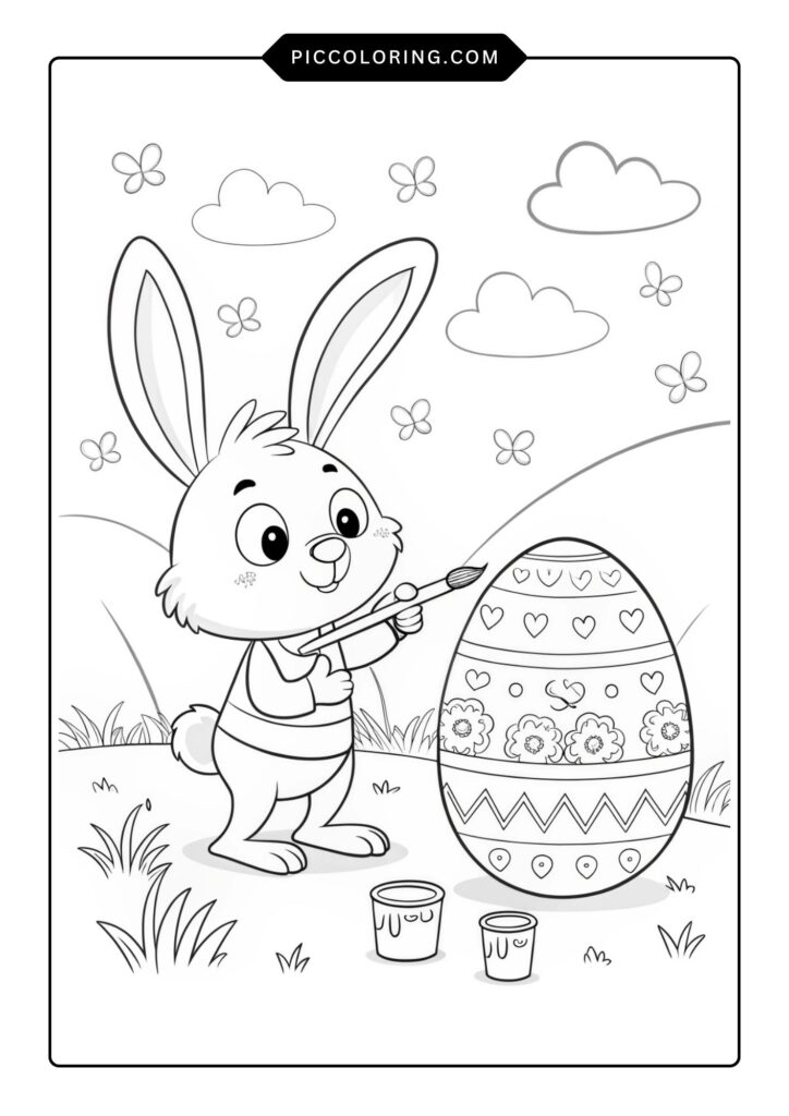Bunny painting an Easter egg