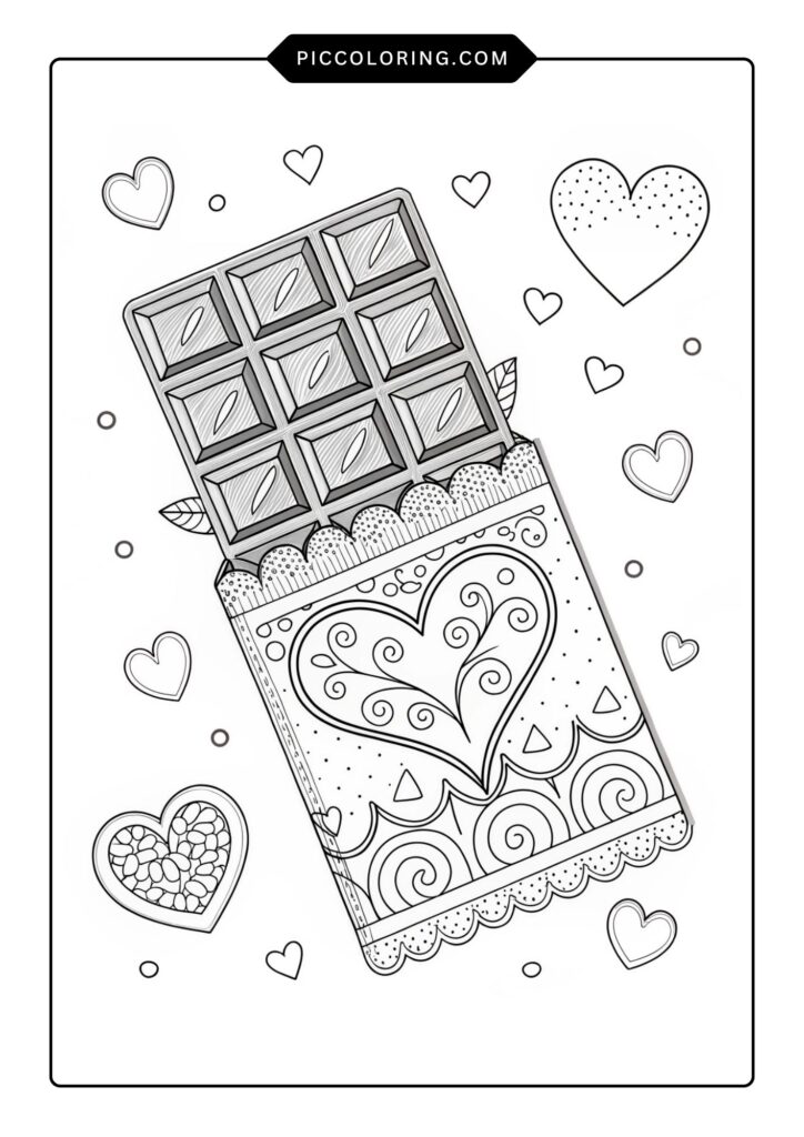 Chocolate bar with hearts on the wrapper 