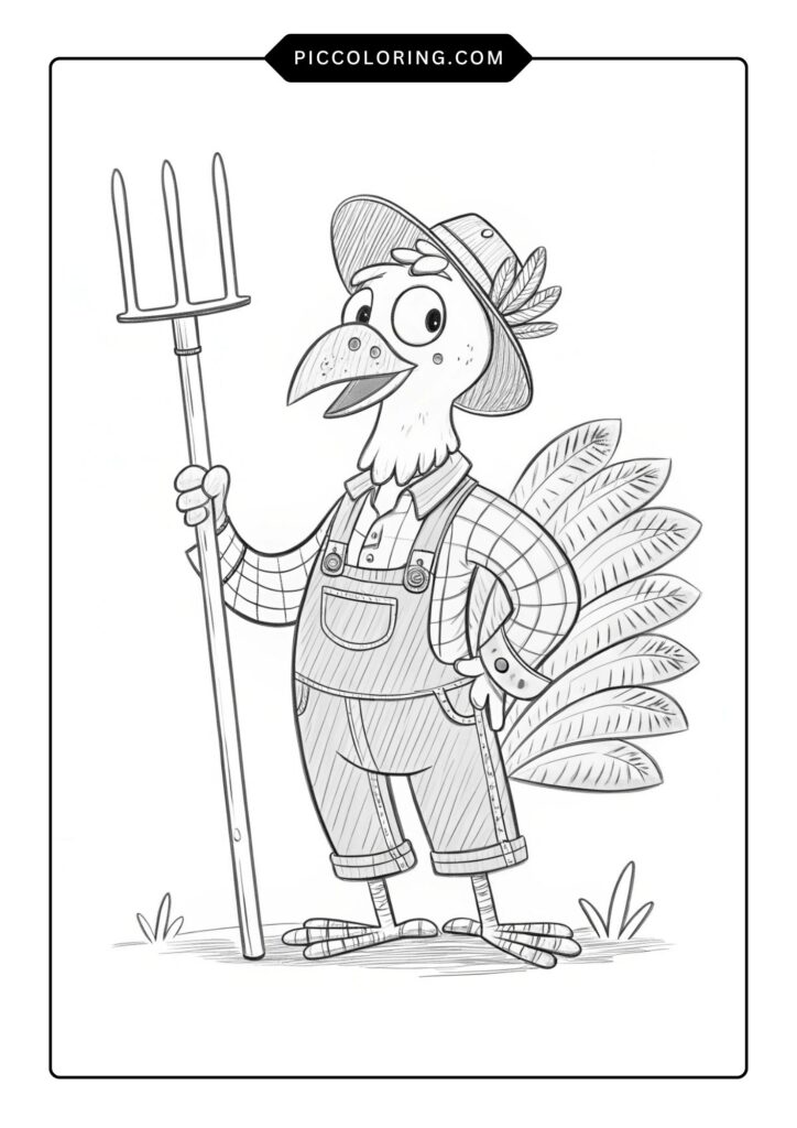 Farmer turkey with overalls and a pitchfork 
