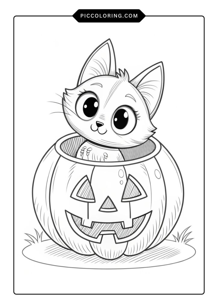 Halloween cat in a pumpkin