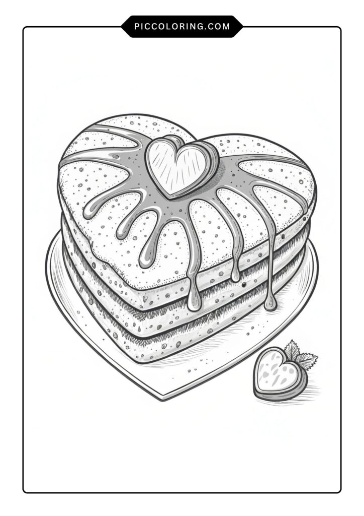 Heart-shaped pancake with syrup 