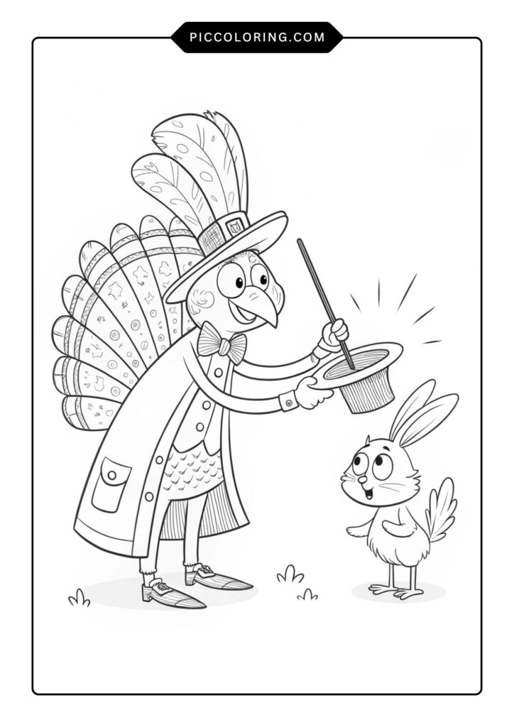 Magician turkey pulling a bunny from a hat 