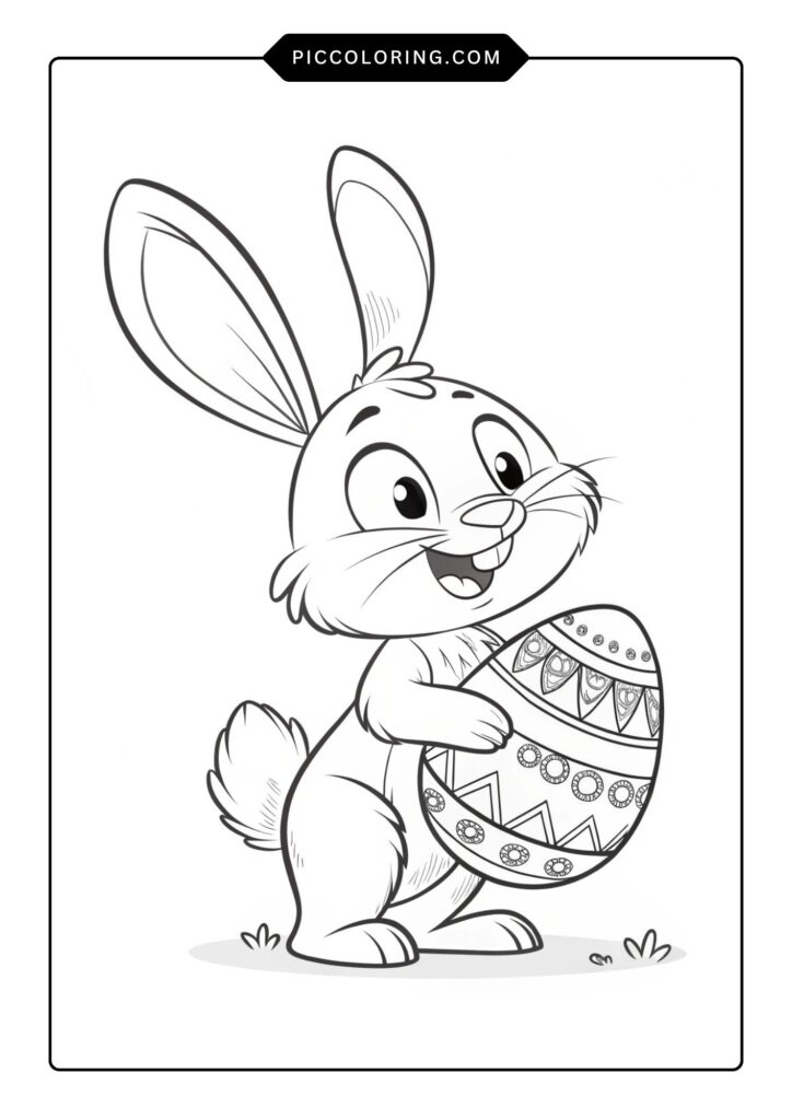 Smiling Easter bunny holding an egg