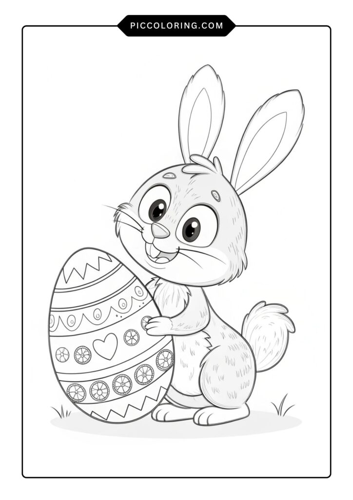 Smiling Easter bunny holding an egg