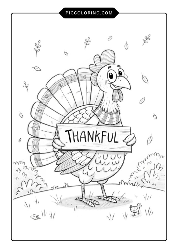 Turkey holding a “Thankful” sign 