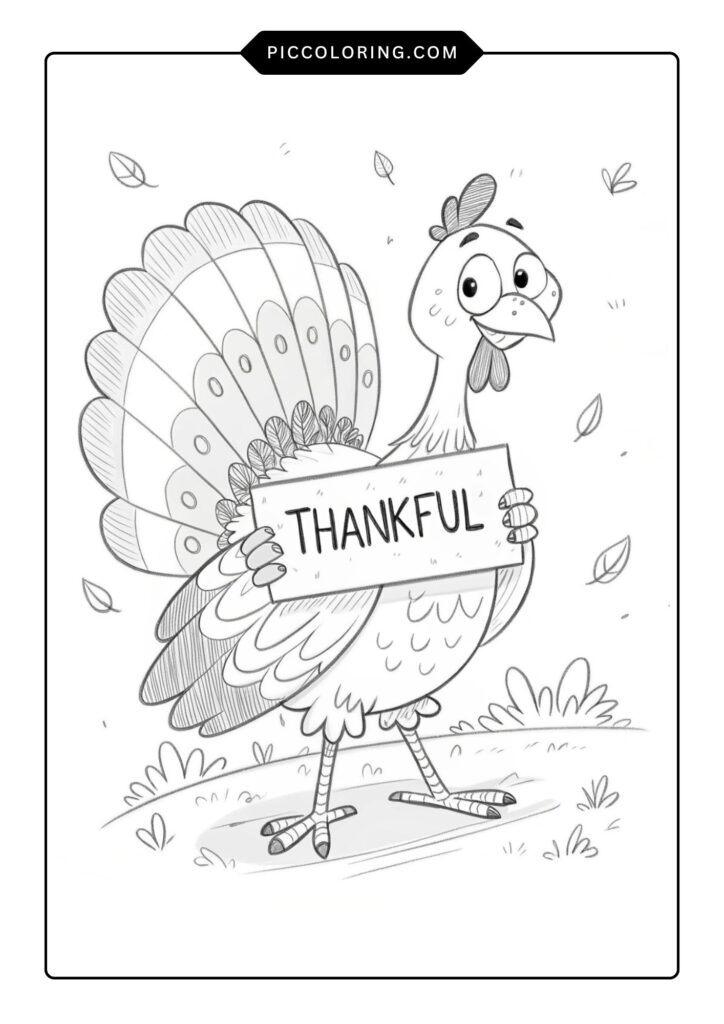 Turkey holding a “Thankful” sign 