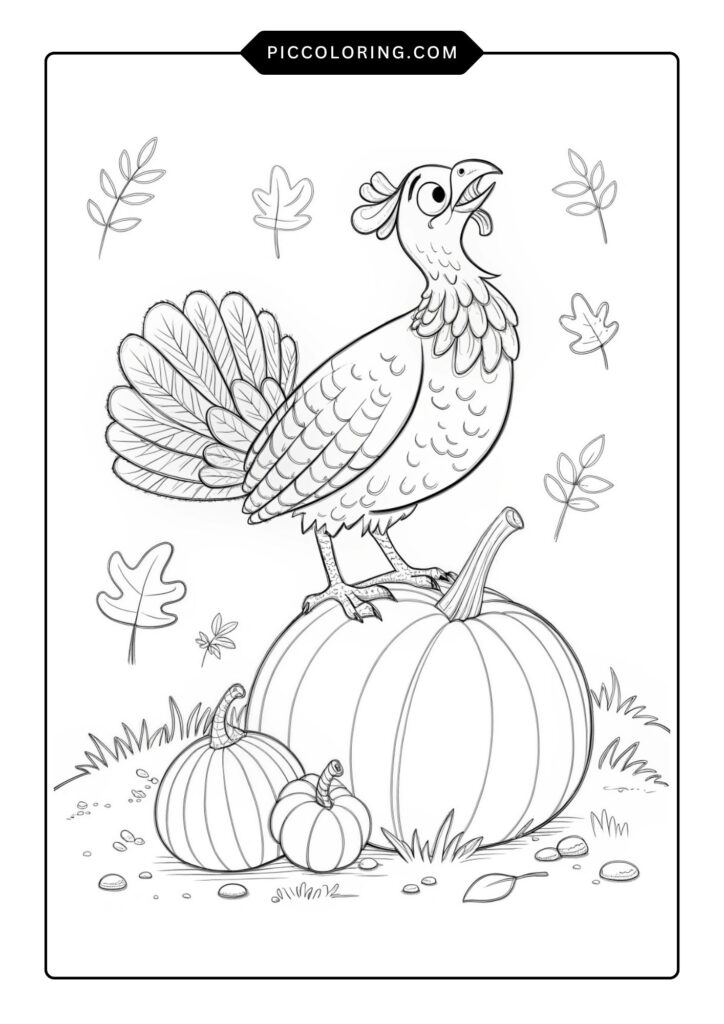 Turkey standing on a pumpkin
