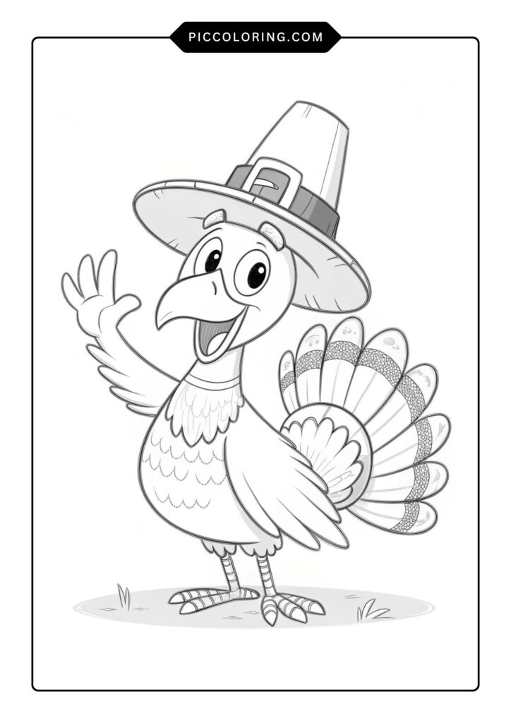 Turkey with a pilgrim hat waving 