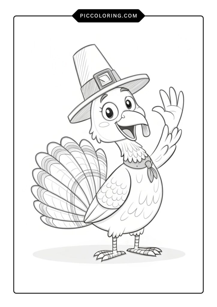 Turkey with a pilgrim hat waving 