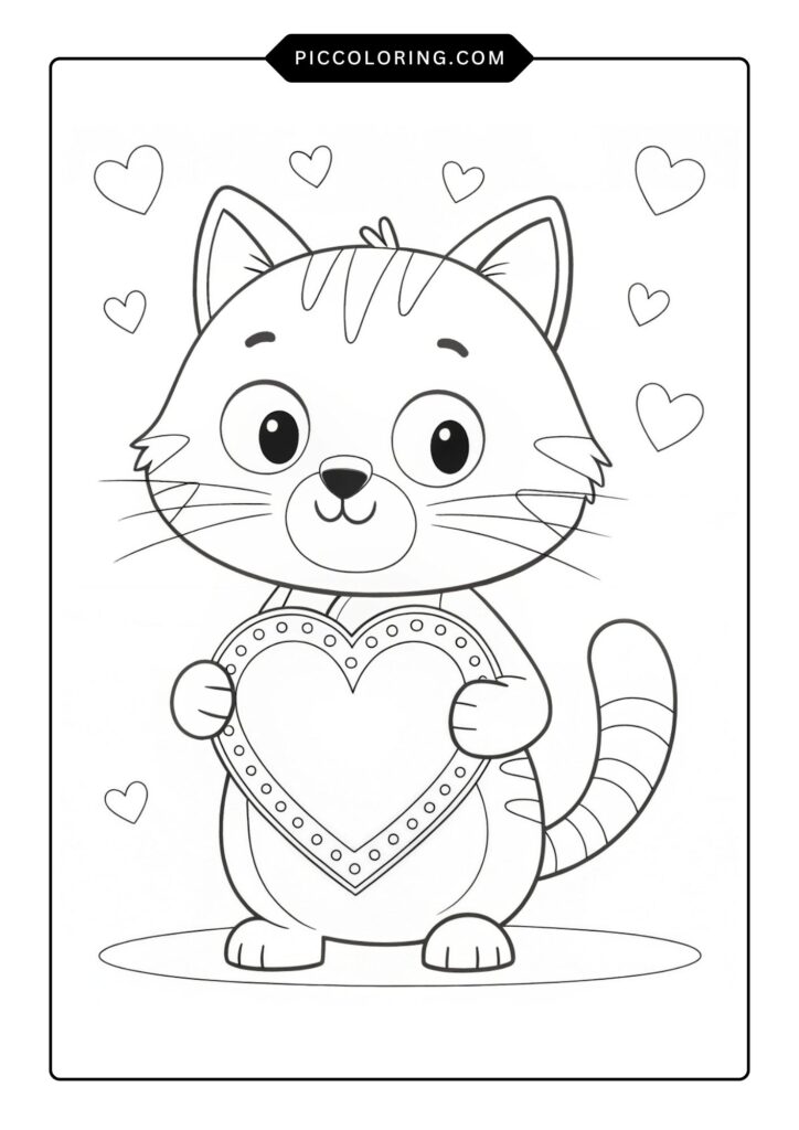 Valentine cat holding a heart