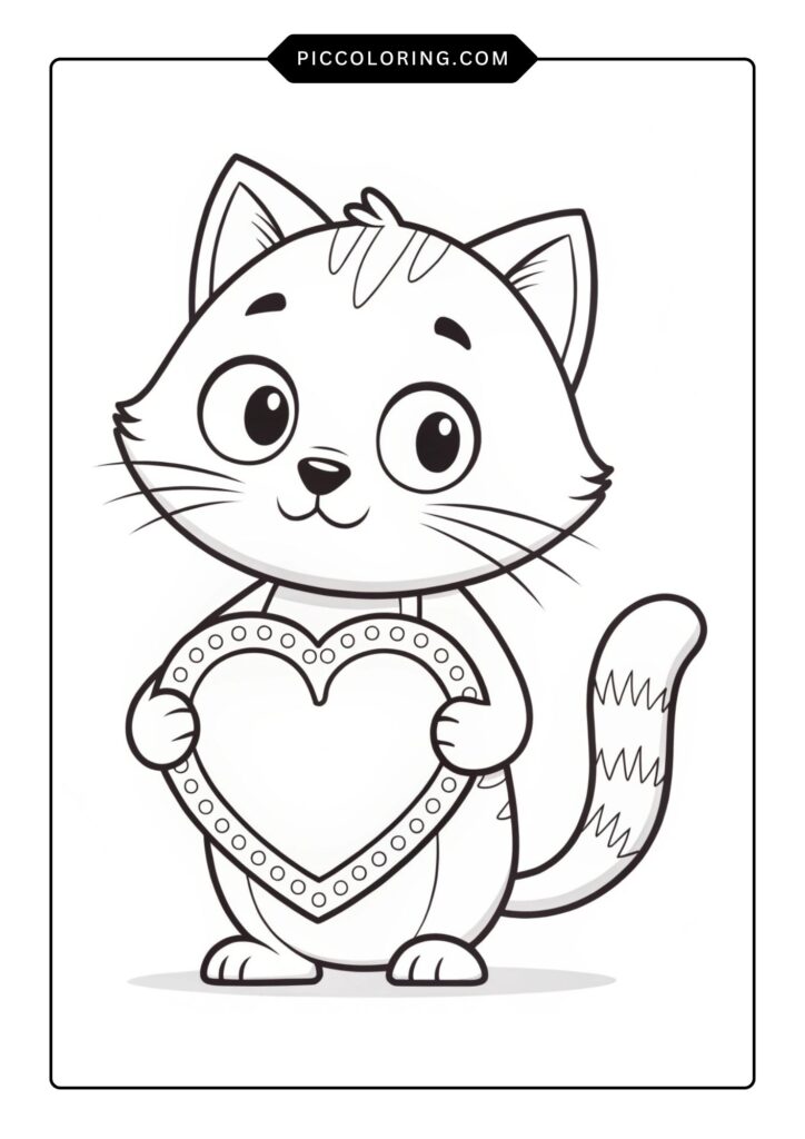 Valentine cat holding a heart