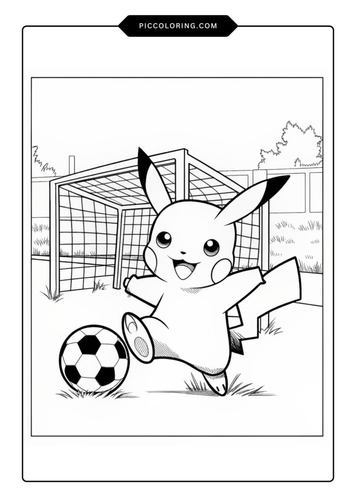 Pikachu Playing Soccer Coloring Page