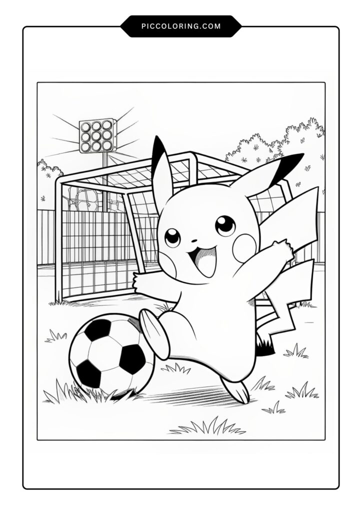 Pikachu Playing Soccer Coloring Page