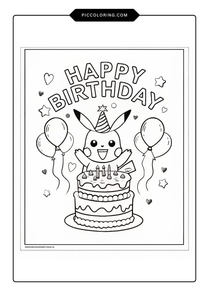 Pikachu Birthday Coloring Page