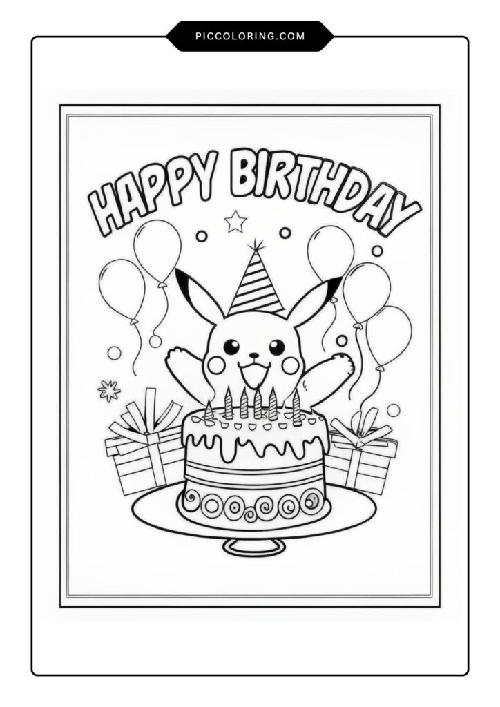 Pikachu Birthday Coloring Page