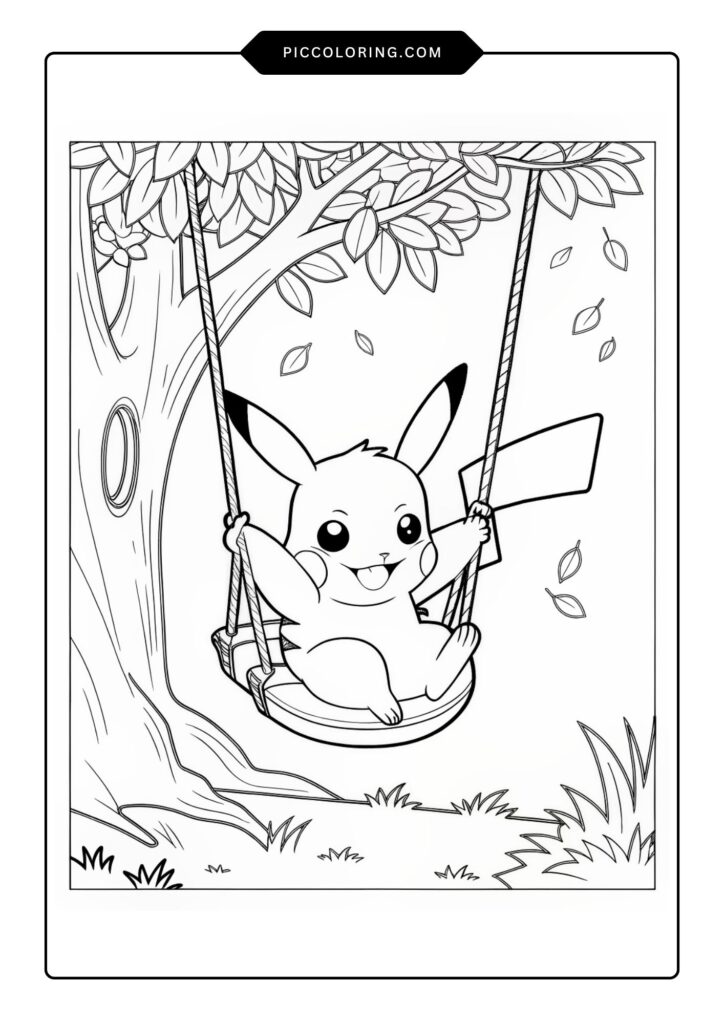 Pikachu On A Swing Coloring Page
