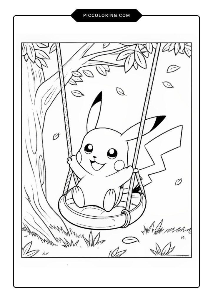 Pikachu On A Swing Coloring Page